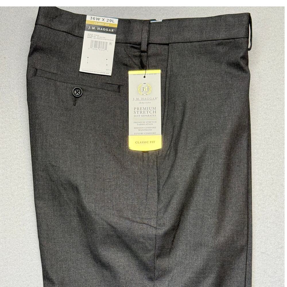Haggar Men's Classic Fit Premium Stretch Suit Pants Dark Grey 36x29 $100